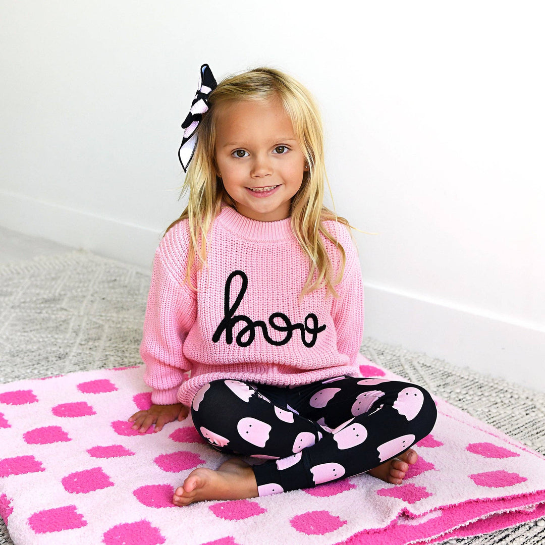 Suéter rosa Boo para Halloween para niños
