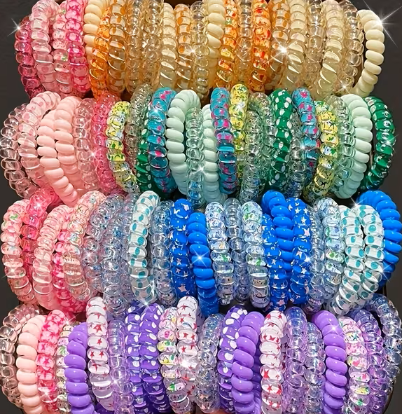 Colorful Spiral Hair Ties | Stretchy Ponytail Bands