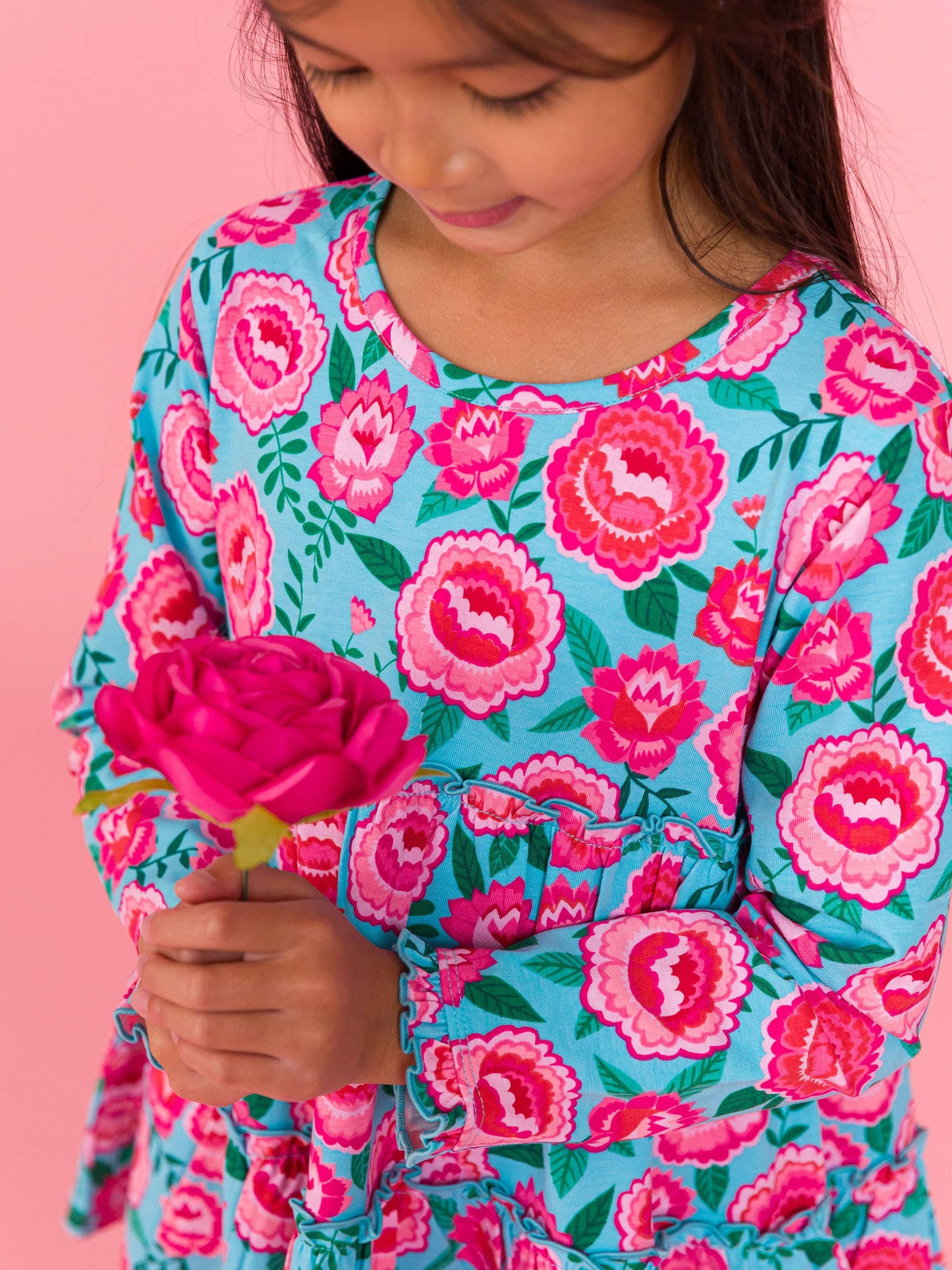 Girls Bright Blossoms Knit Ruffle Tiered Tunic Top