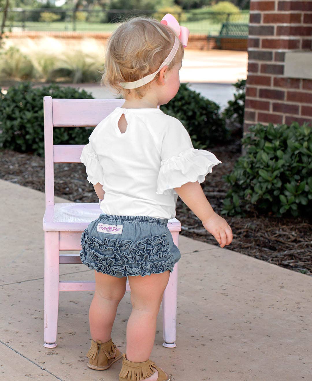 Baby Girls Light Wash Woven RuffleButt Bloomer