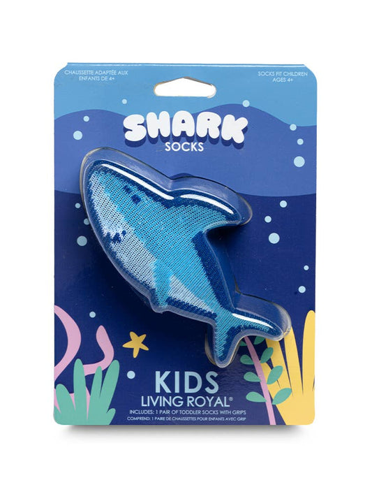 3D Packaged Crew Socks - Kids - Smiley Shark - Deep Blue