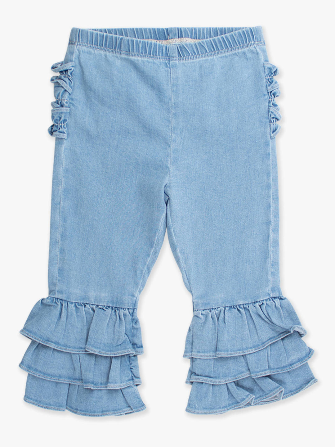 Toddler Girls Light Wash Denim Denim Ruffle Flare Pants with Signature Rear Ruffles