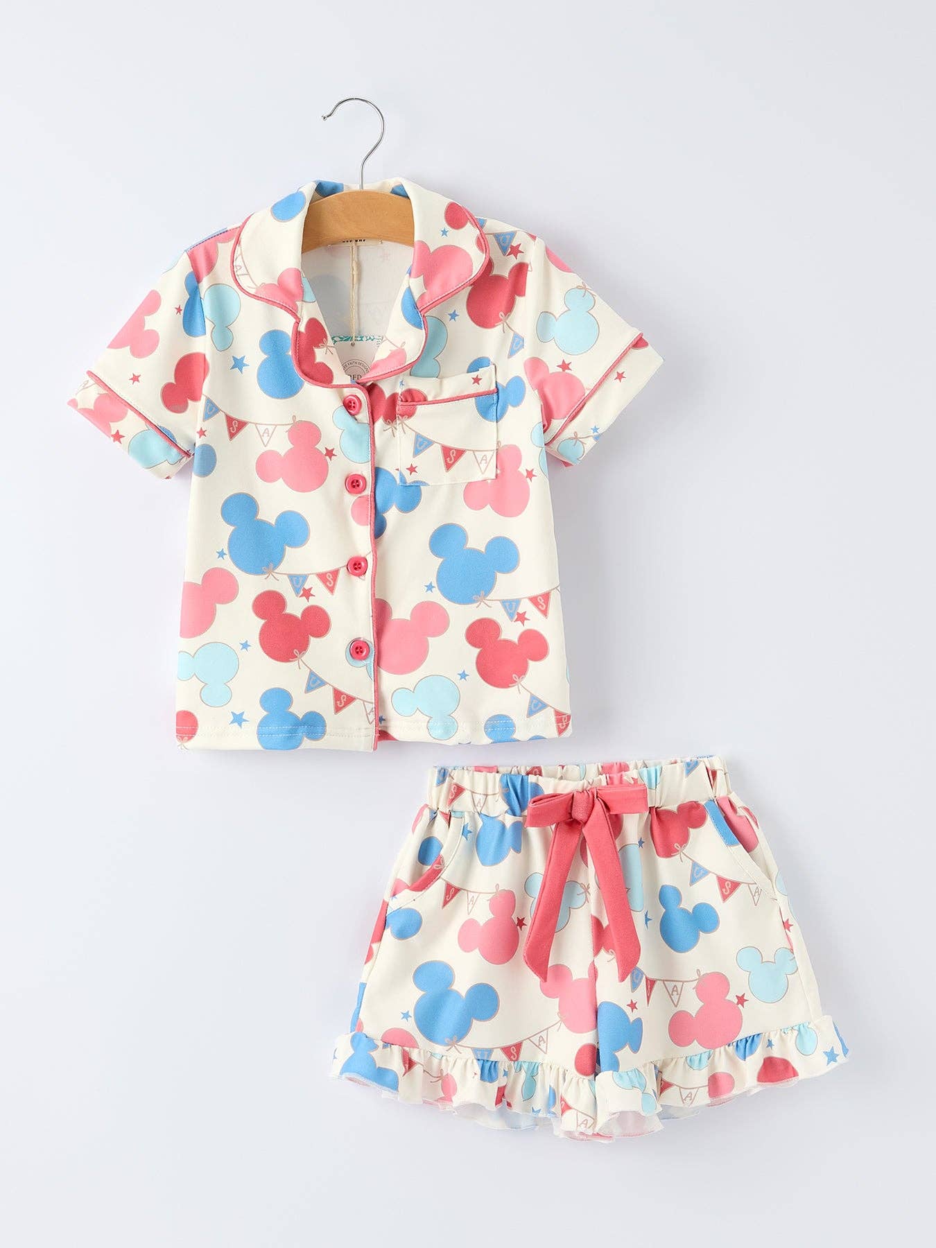 4th Of July M Red Blue Print Girls Pajamas Set