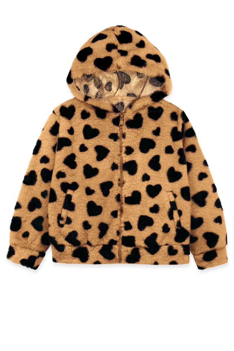 GFJ-K24-9040B Girl's Fur Heart Hoodie Jacket