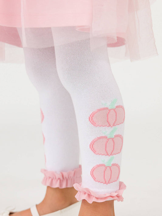 Girls Pink Pumpkin Pile Patterned Footless Ruffle Tights