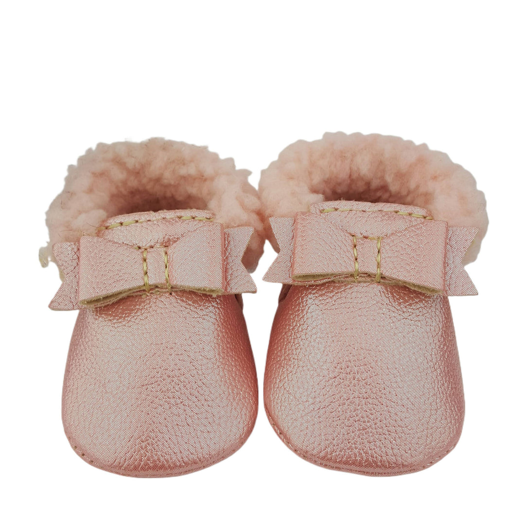 Metallic Bow Tie Baby Moccasins