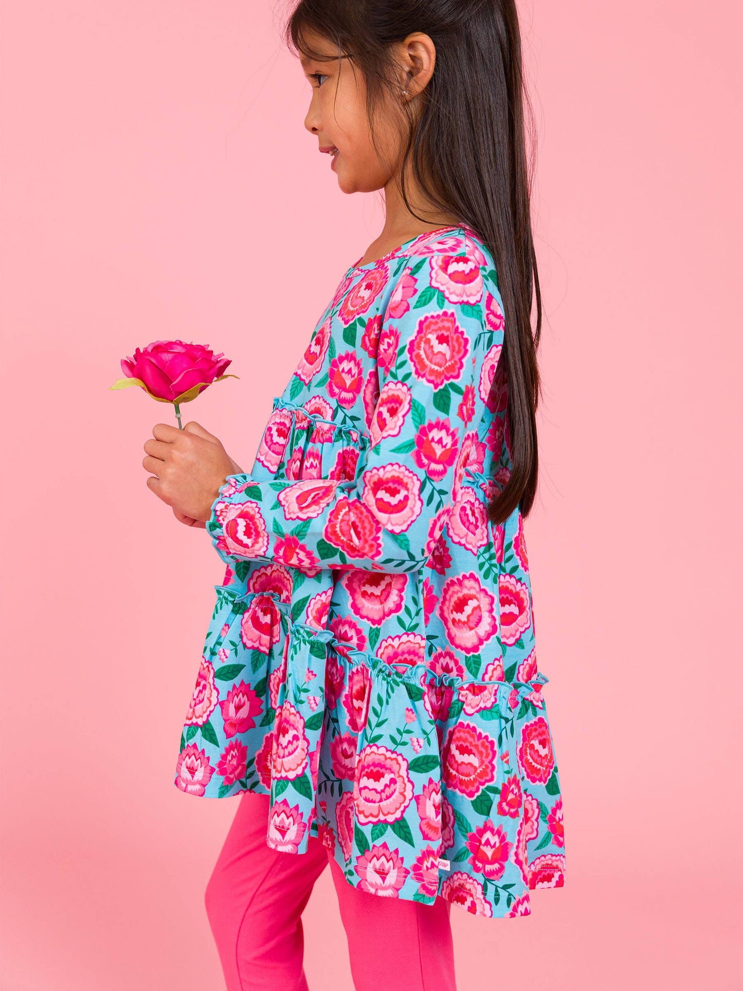 Girls Bright Blossoms Knit Ruffle Tiered Tunic Top