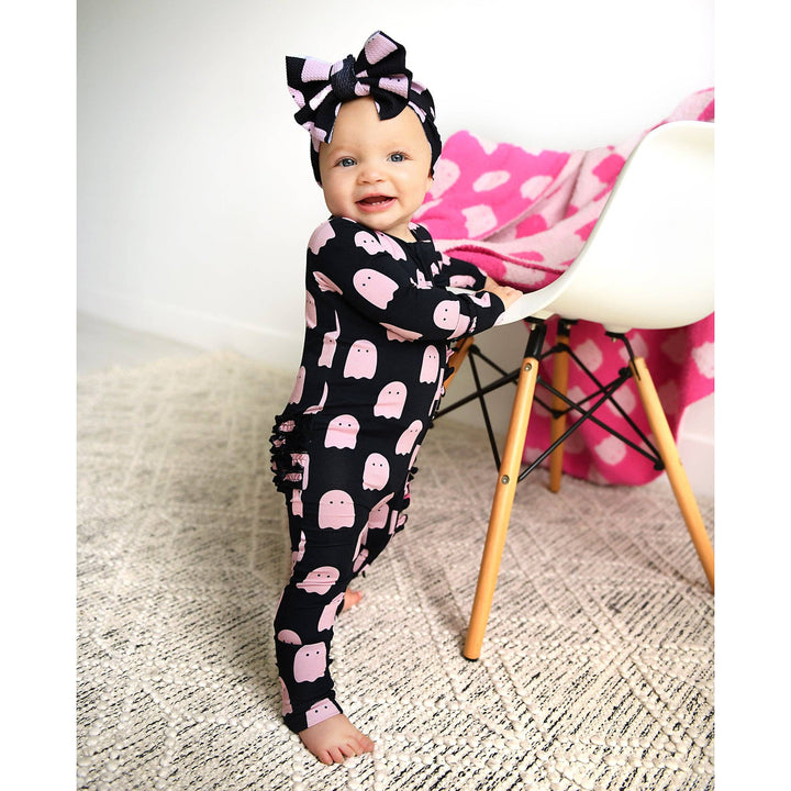 Pijamas de bambú con cremallera y volantes negros de Shade Little Halloween