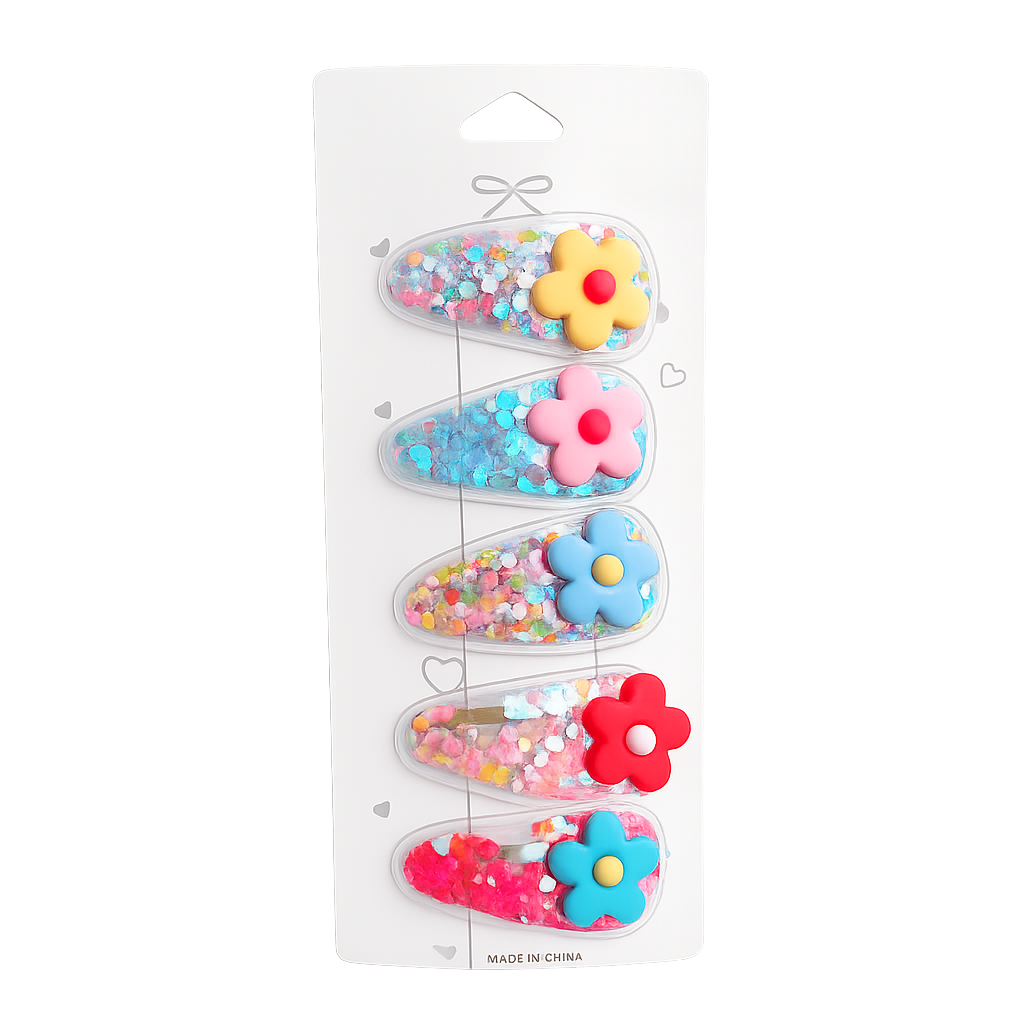 Flower Confetti Hair Clips Set