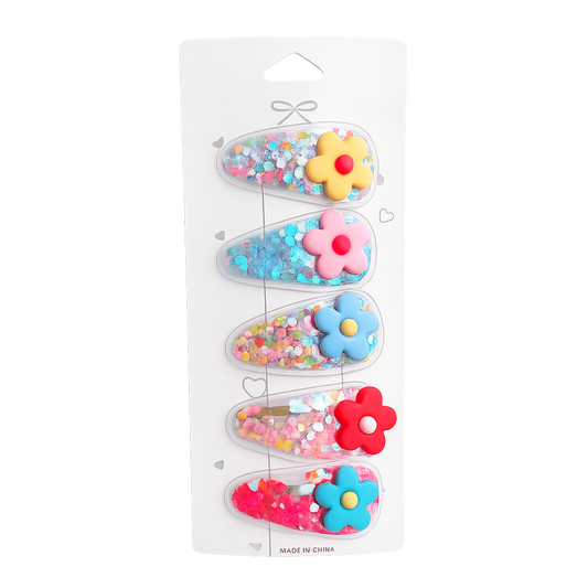 Flower Confetti Hair Clips Set