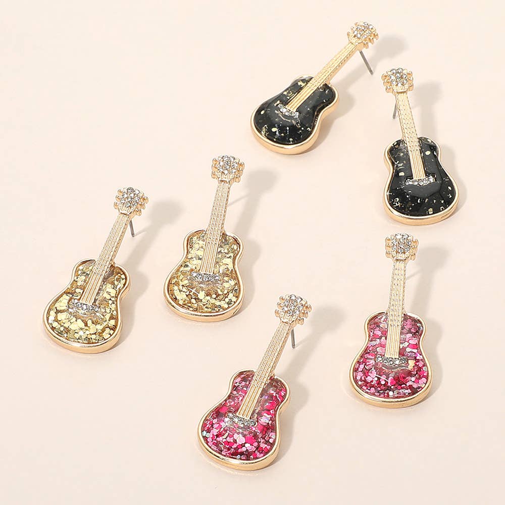 Glittered Guitar Earrings