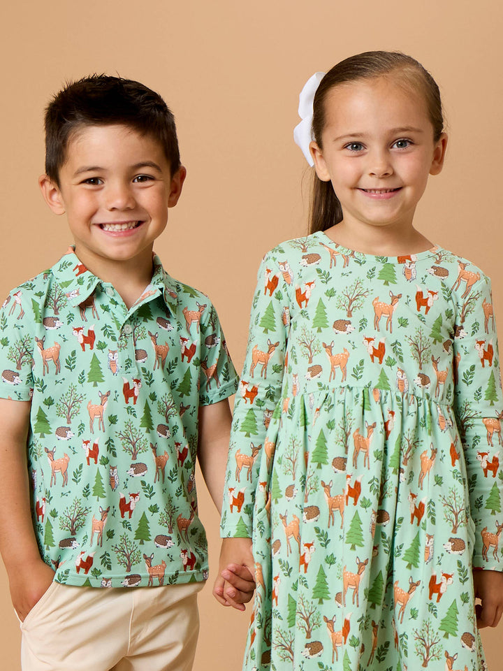 Boys Woodland Friends Knit Short Sleeve Performance Polo