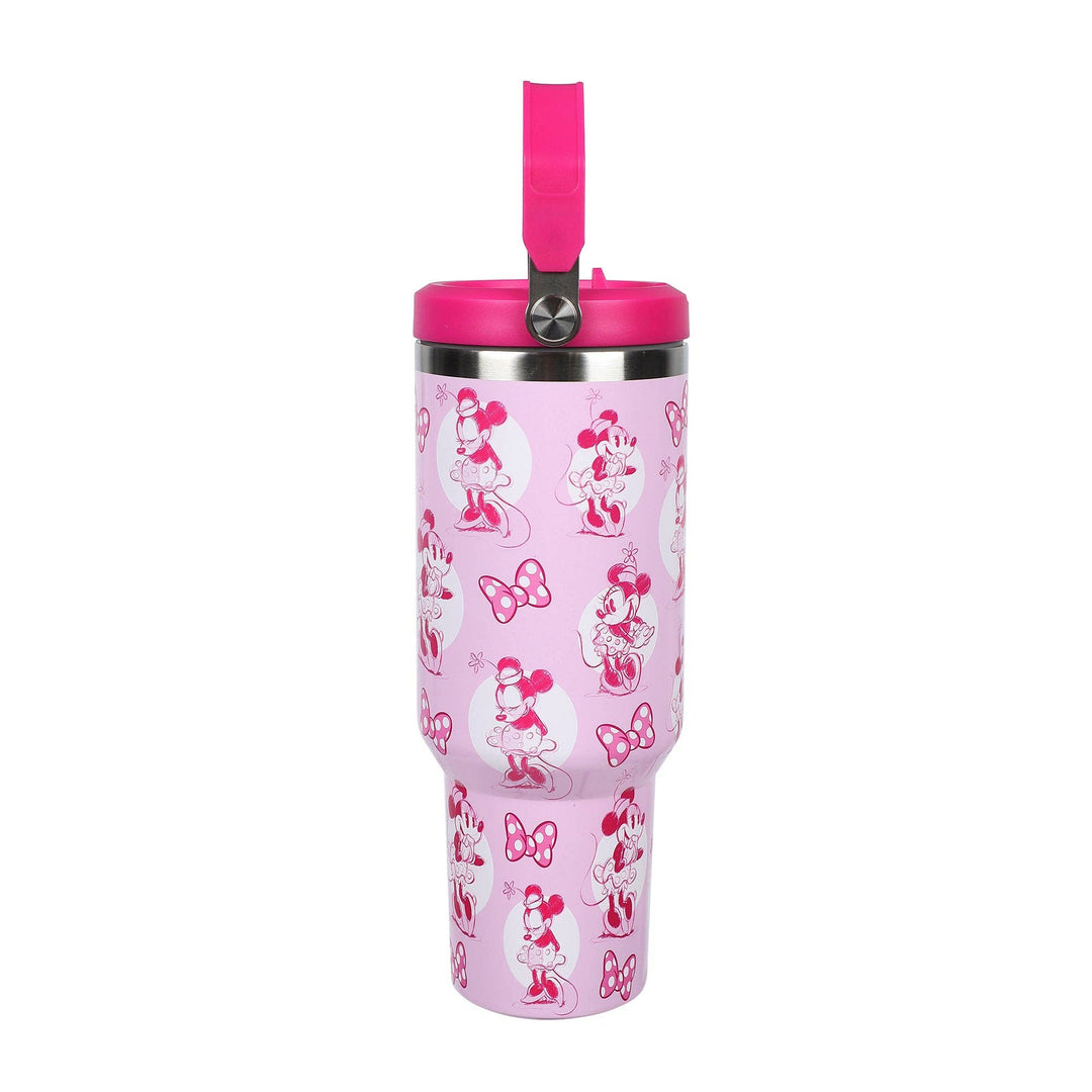 Disney Minnie Mouse &amp; Bows All-Over Print 40 Oz Pink Stainless Steel Water Bottle
