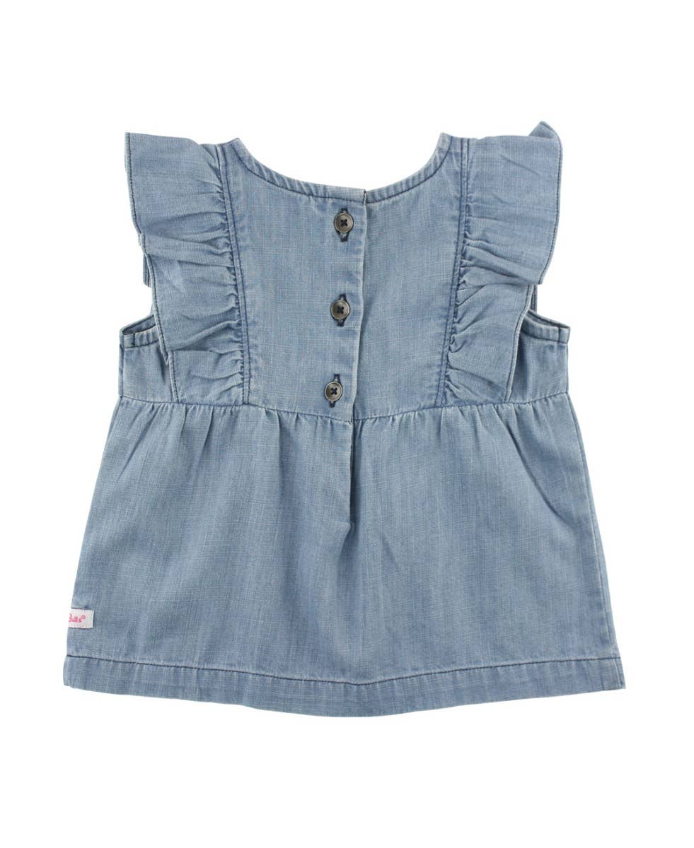 Girls Light Wash Denim Classic Ruffle Tank Woven