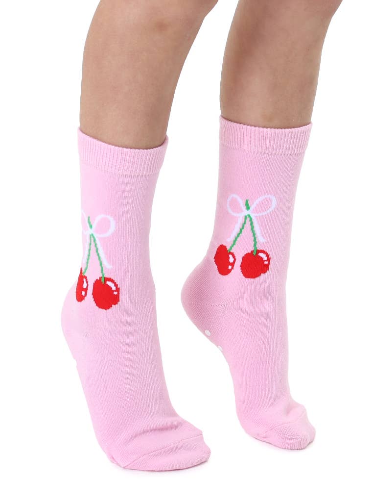 3D Packaged Crew Socks - Kids - Cherries Tied w/ Bow - Pink