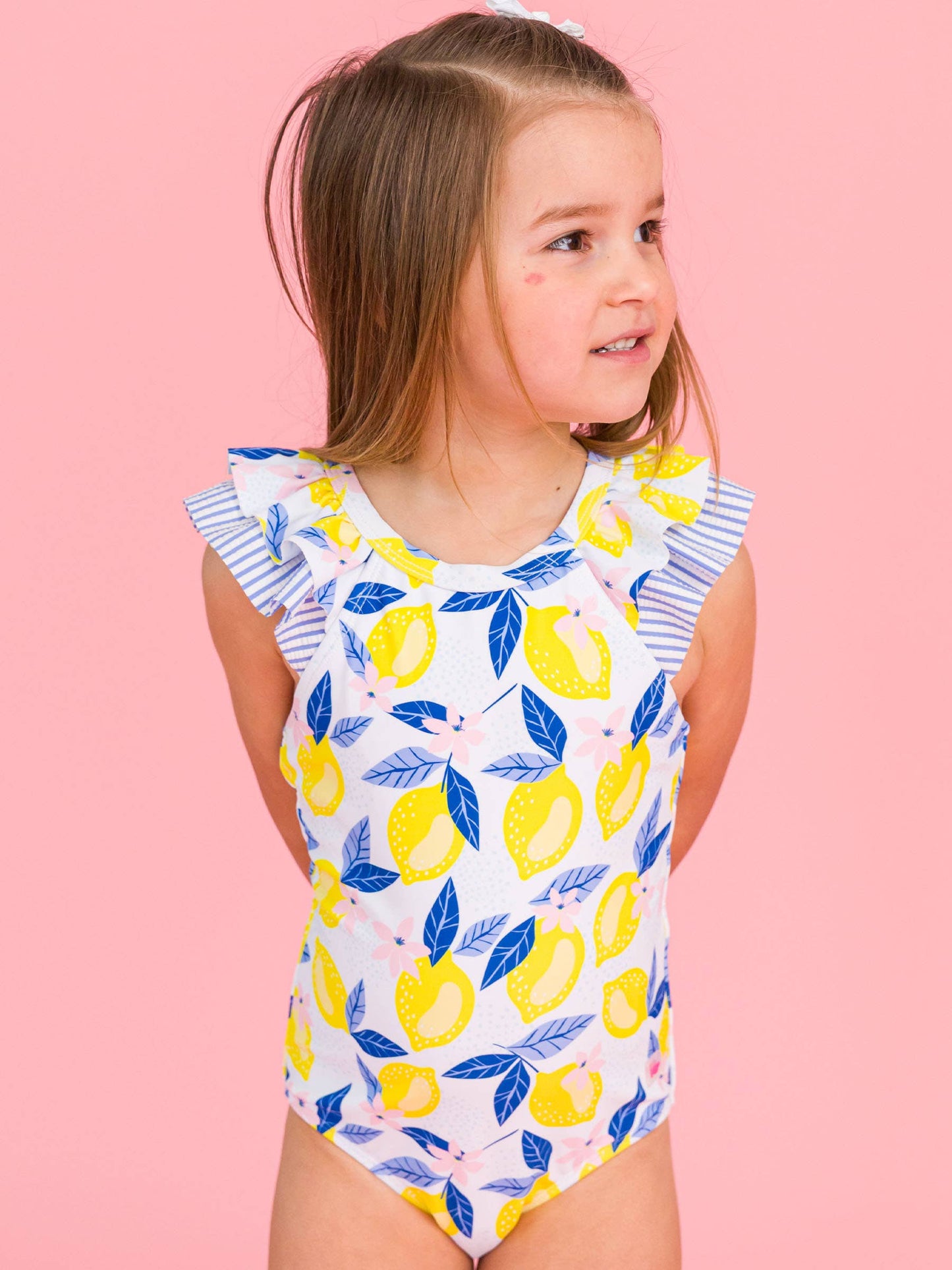 Girls Lemon Capri Bow V-Back One Piece Swimsuit