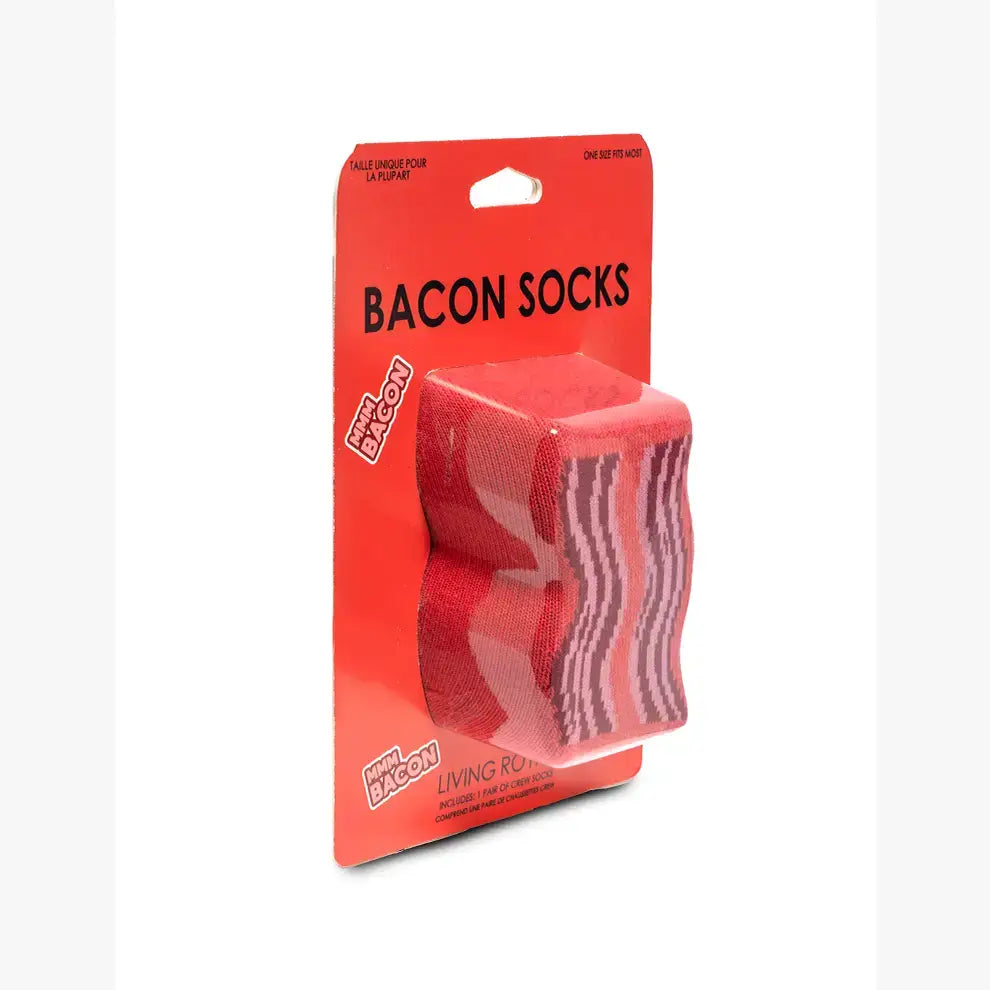 3D Packaged Crew Socks - Bacon Strips - "Mmm Bacon" - Red