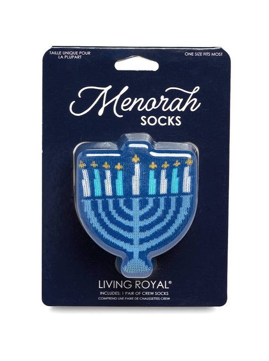 3D Packaged Crew Socks - Hanukkah Menorah Candles - Blue