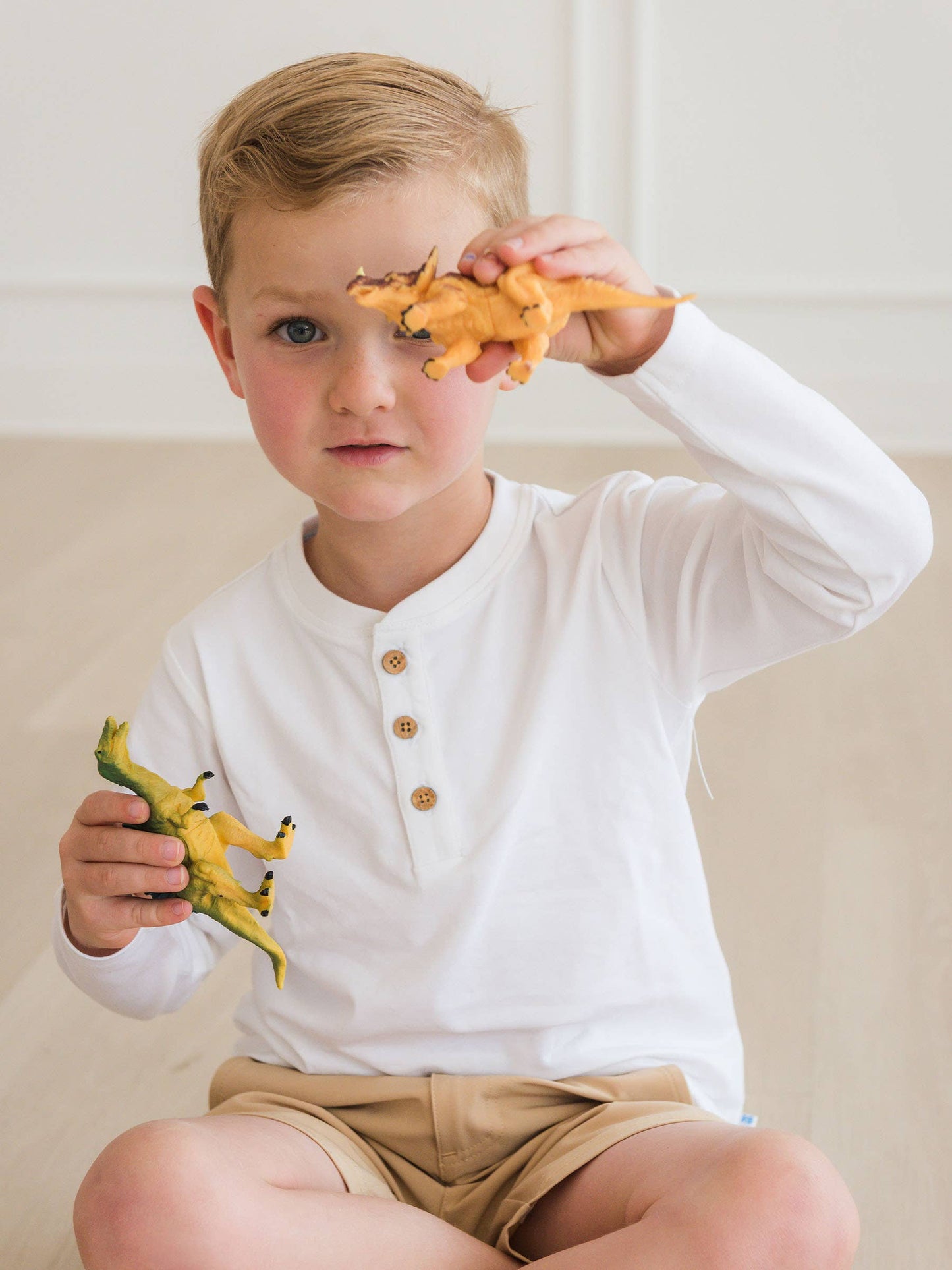 Boys White Knit Long Sleeve Henley Tee
