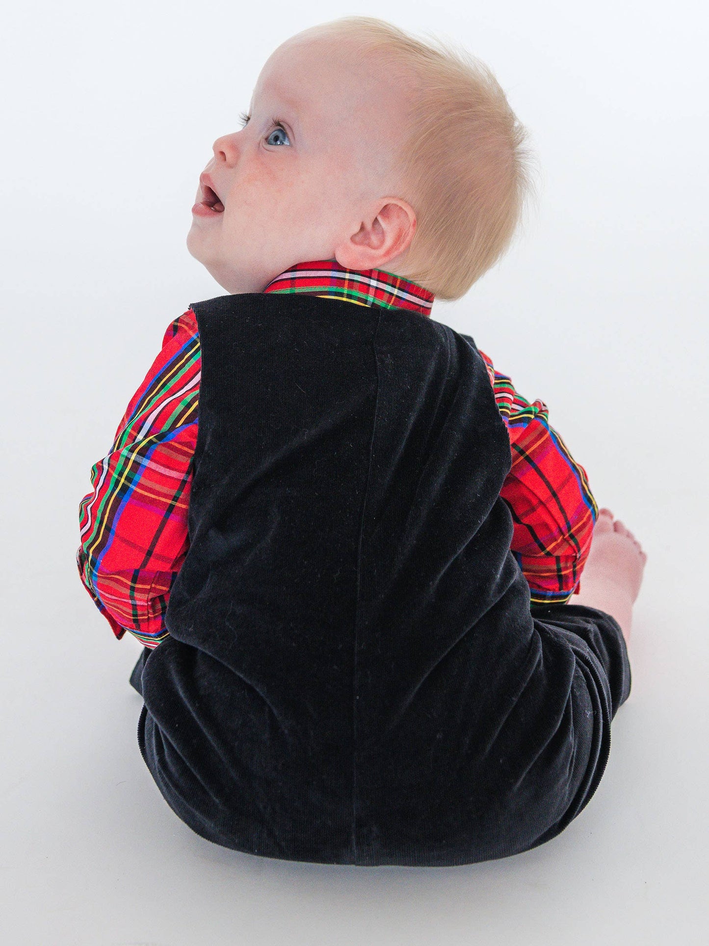 Baby Boys Black Stretch Corduroy Longall Romper