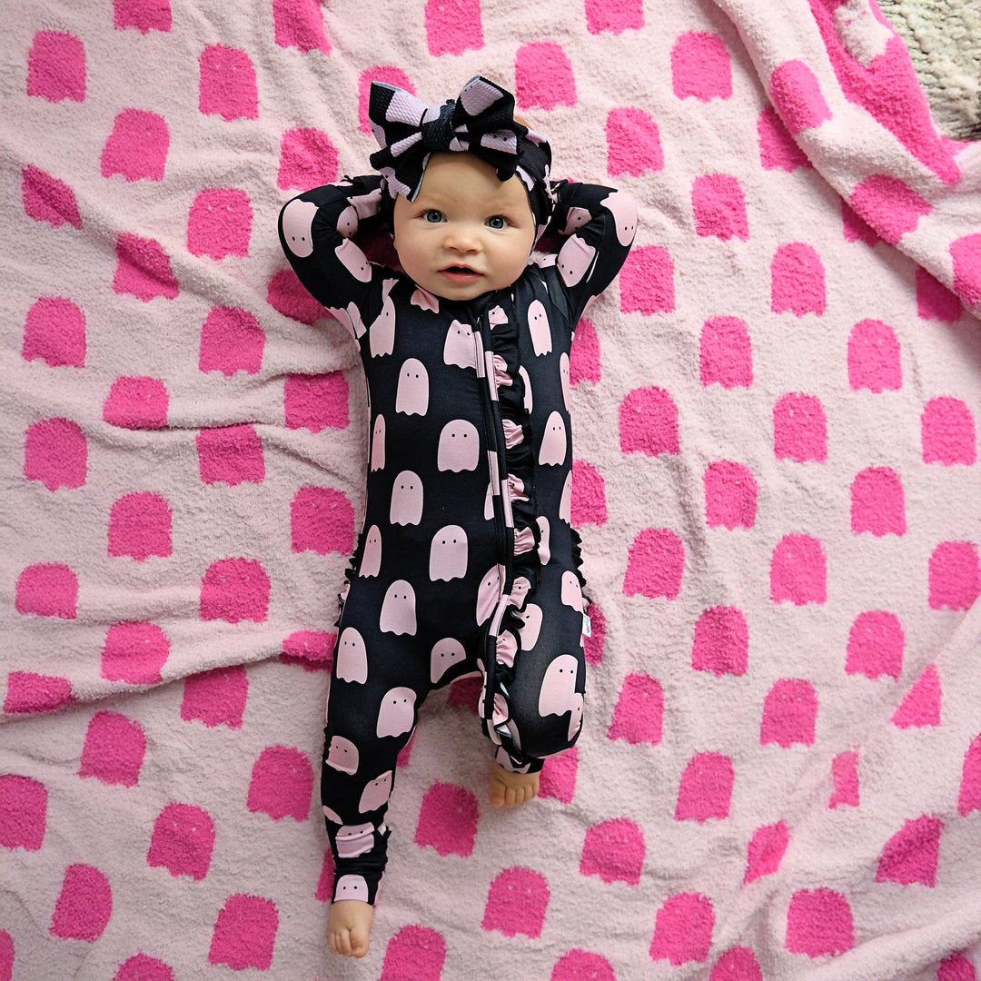 Pijamas de bambú con cremallera y volantes negros de Shade Little Halloween