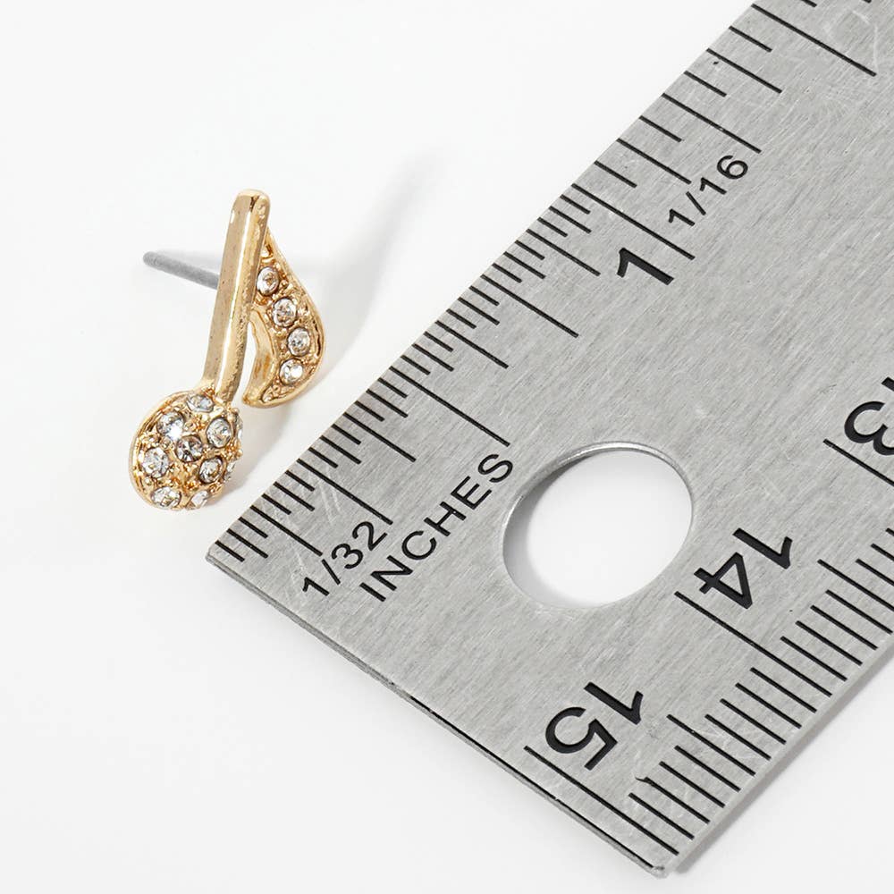 Crystal Stone Paved Music Note Stud Earrings