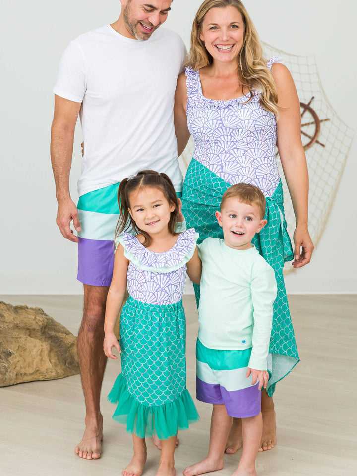 Girls Marine Green Scales Mermaid Tail Skirt Cover-Up