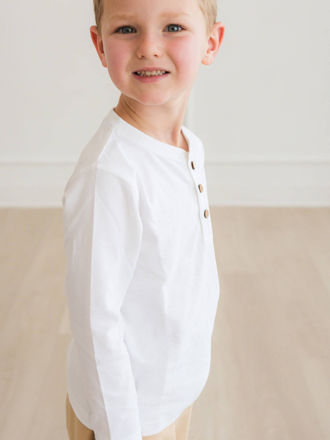 Boys White Knit Long Sleeve Henley Tee