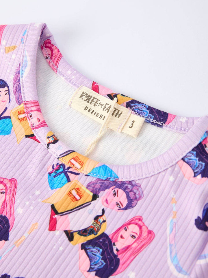 Purple Pop Star Print Long Sleeve Lounge Set