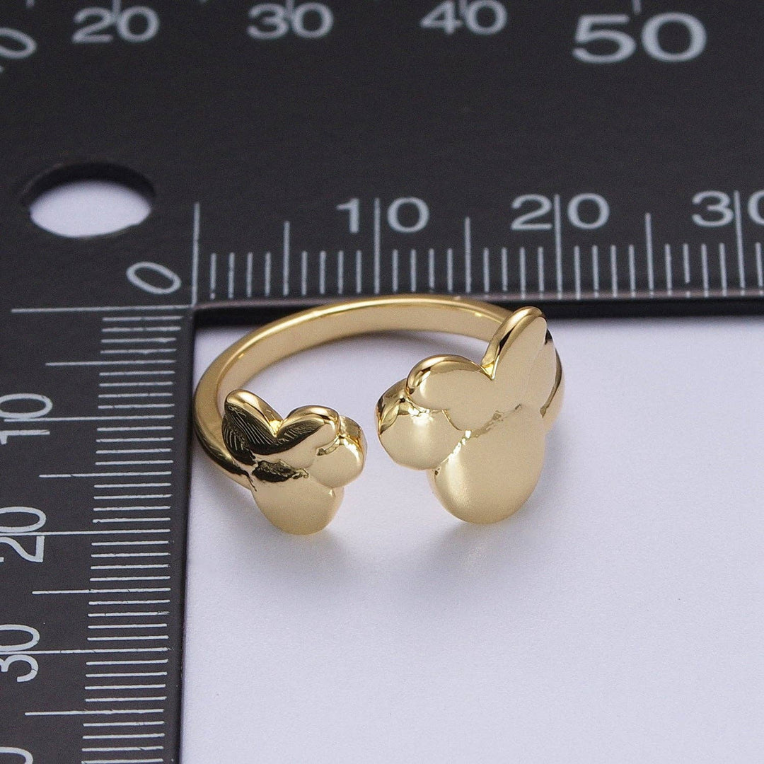 Double Bowed Mouse Open Adjustable Gold Minimalist Ring