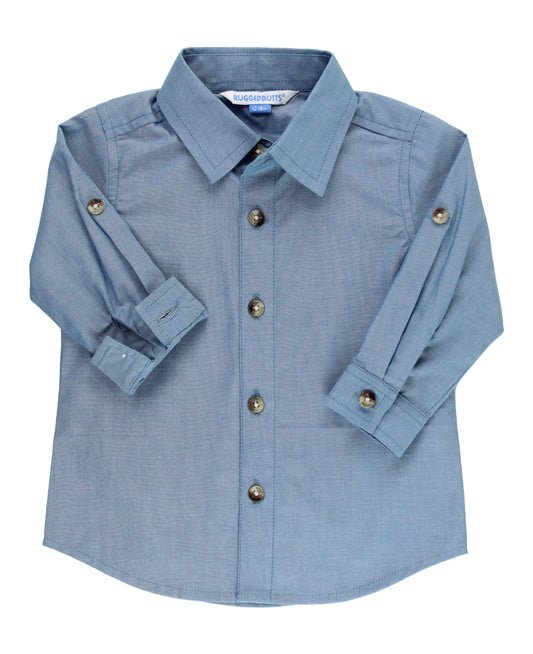 Boys Blue Chambray Long Sleeve Button Down Shirt