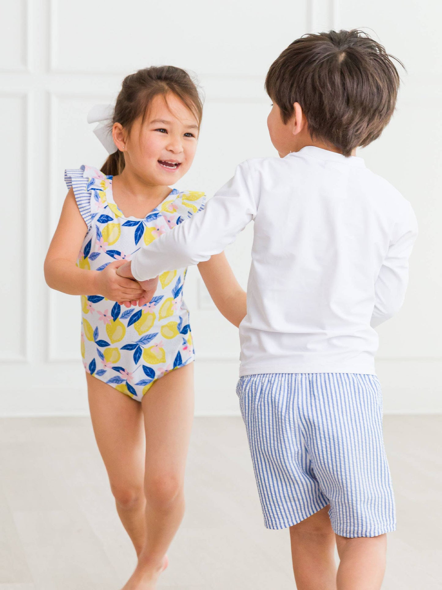 Girls Lemon Capri Bow V-Back One Piece Swimsuit