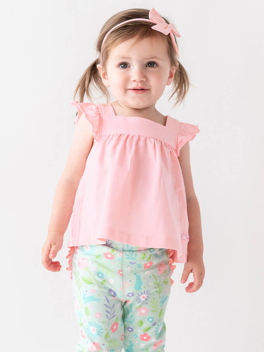 Girls Pink Square Neck Flutter Tank Knit