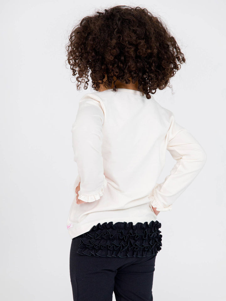 Girls Ivory Knit Long Sleeve Ruffle Sleeve Top