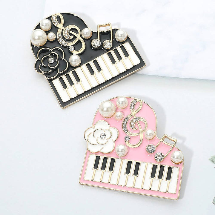 Pearl Floral Musical Motif Embellished Piano Pin Brooch