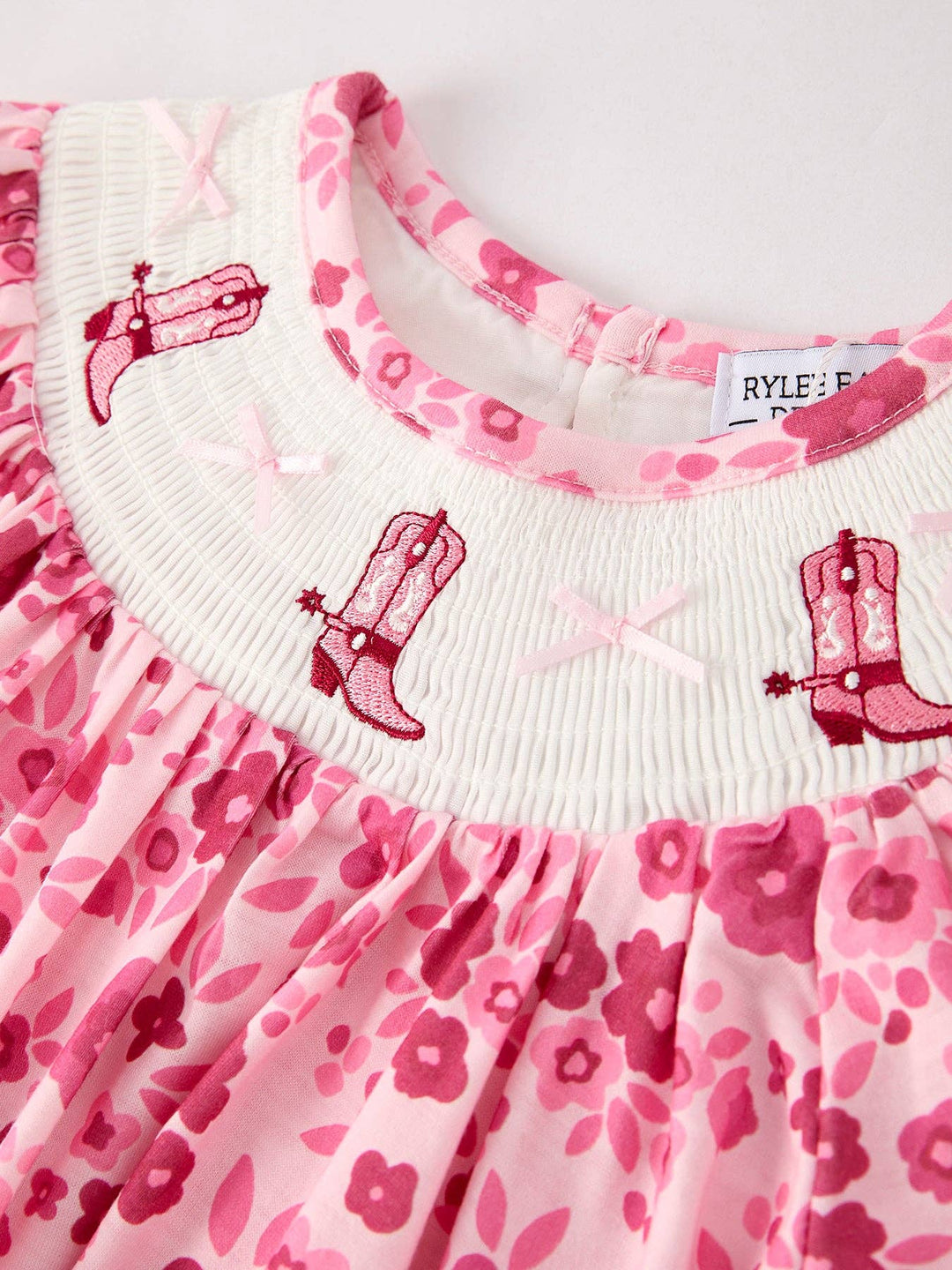 Boots Smocking Embroidered Short Sleeve Floral Dress