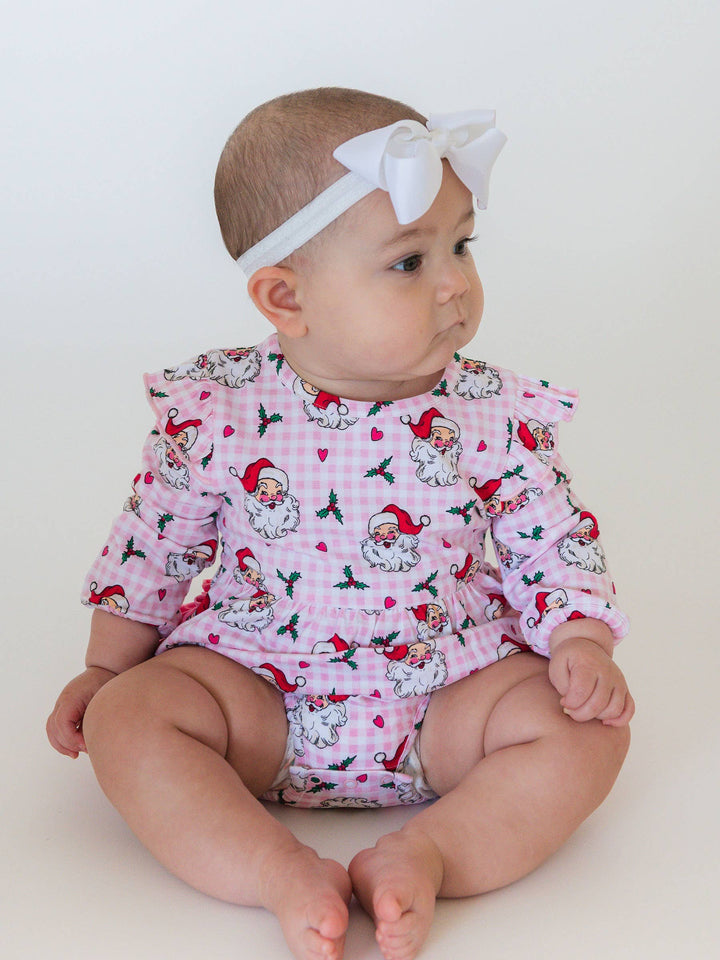 Baby Girls Pink Dear Santa Knit Long Sleeve Flutter Bubble Romper