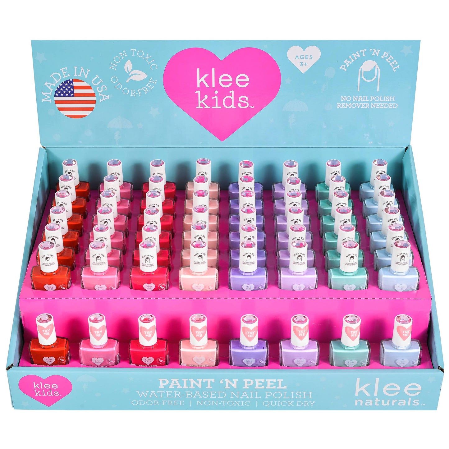 Klee Kids Water-Based Peelable Nail Polish 48-PC Display