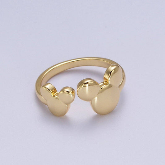 Double Cute Mouse Open Adjustable Gold Minimalist Ring | O-182