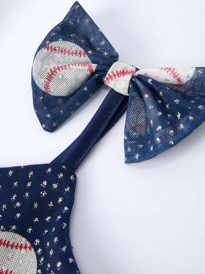 Baseball Sleeveless Bow Strap Girls Dress