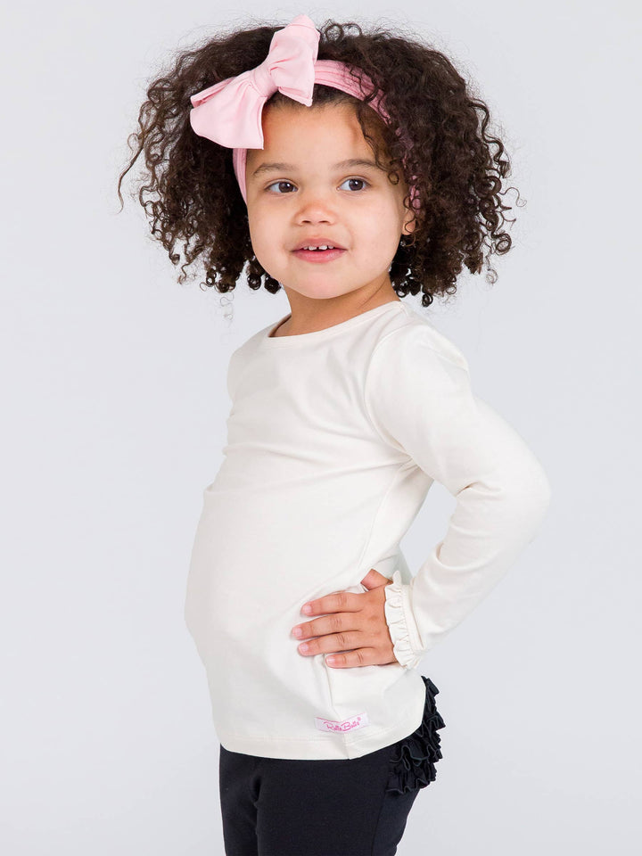 Girls Ivory Knit Long Sleeve Ruffle Sleeve Top