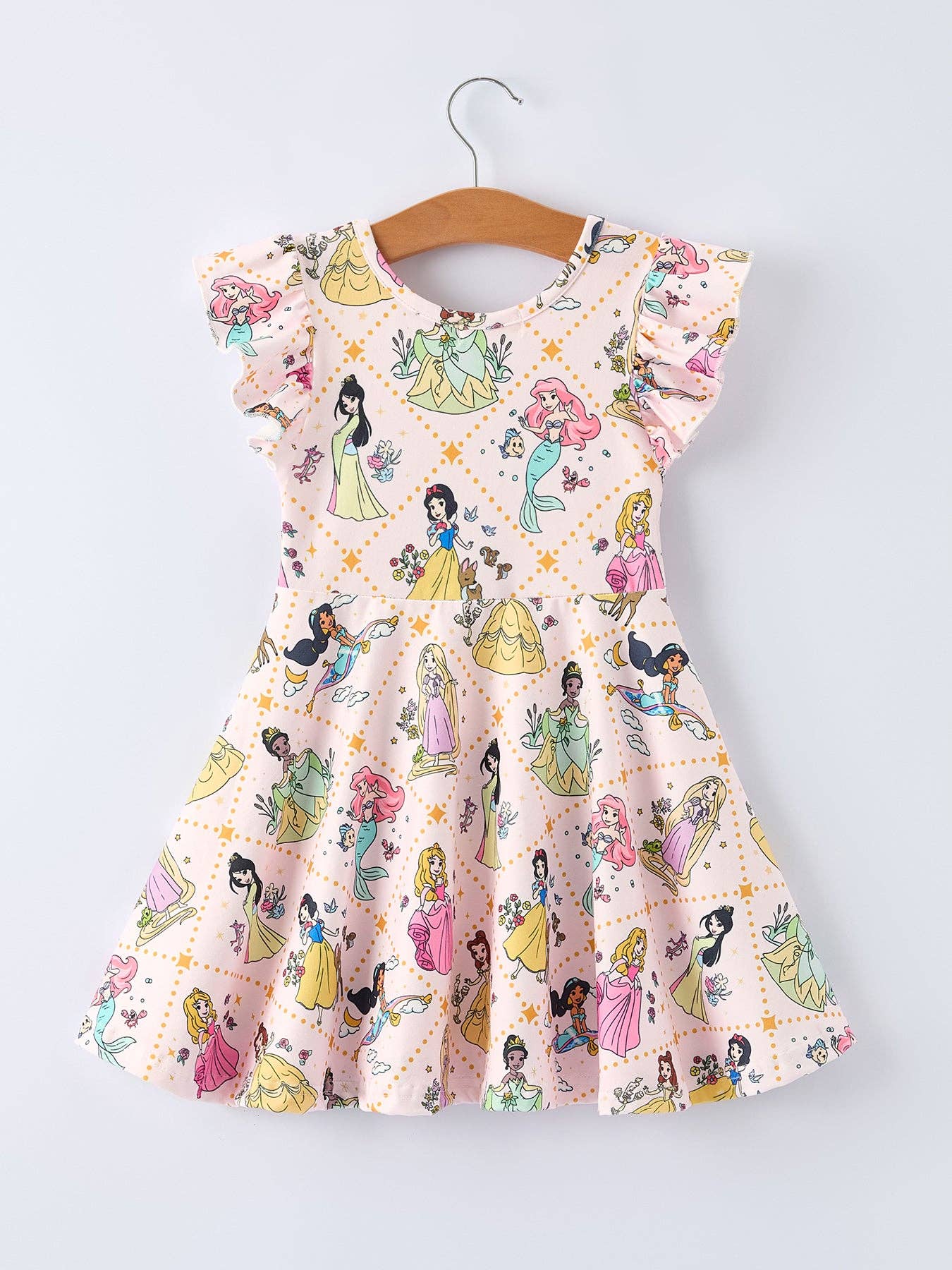Summer Princess Pattern Ruffle Sleeve Girls Twirl Dress