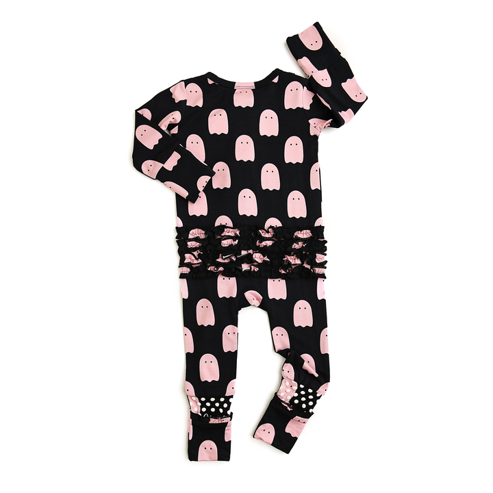 Pijamas de bambú con cremallera y volantes negros de Shade Little Halloween