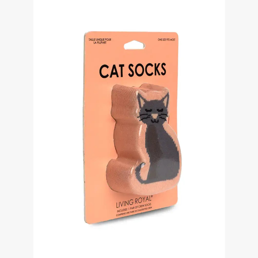 3D Packaged Crew Socks - Kitty Cat w/ Yarn Ball - Peach