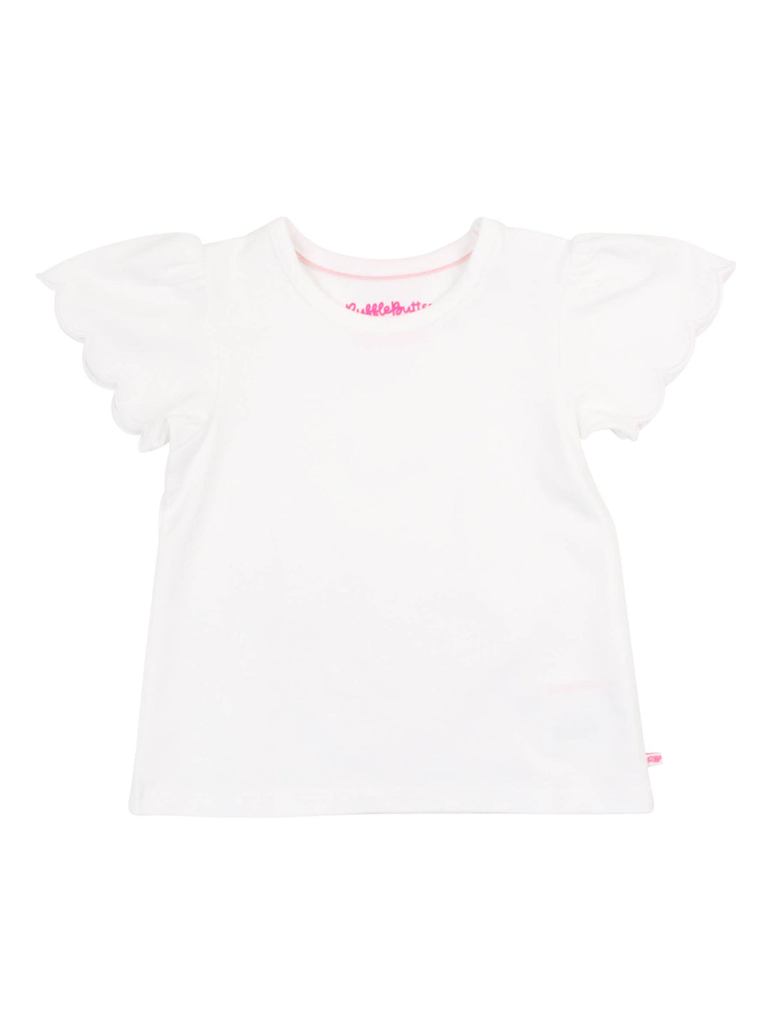 Girls White Knit Short Sleeve Scallop Tee