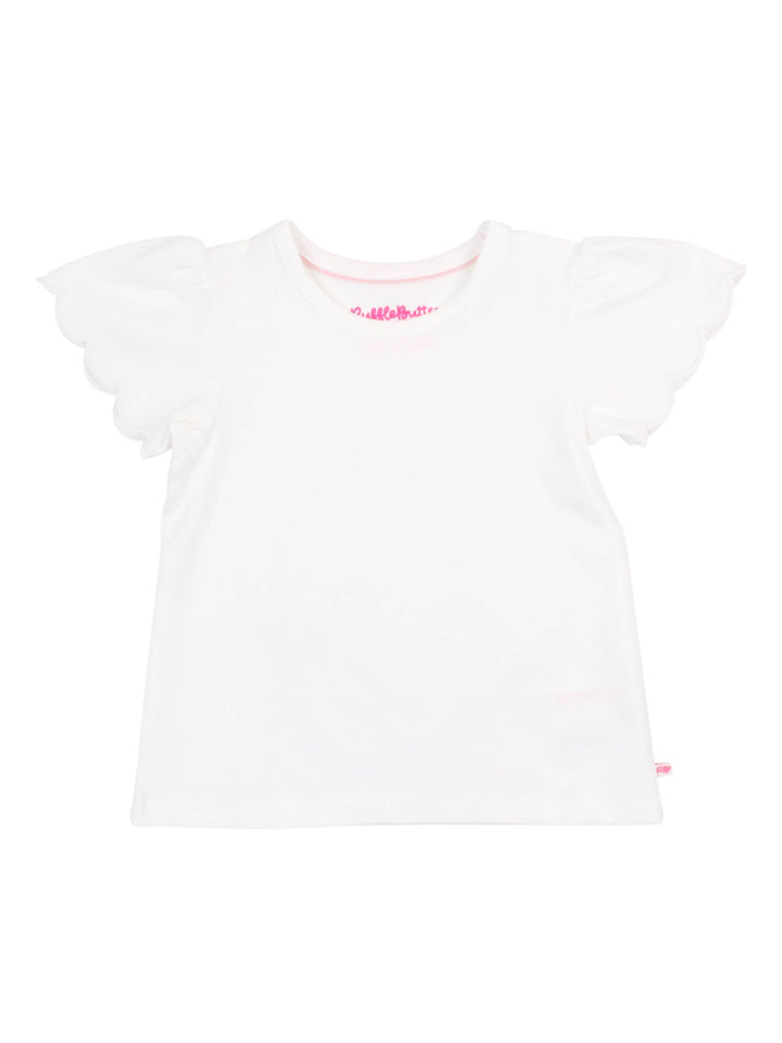 Girls White Knit Short Sleeve Scallop Tee