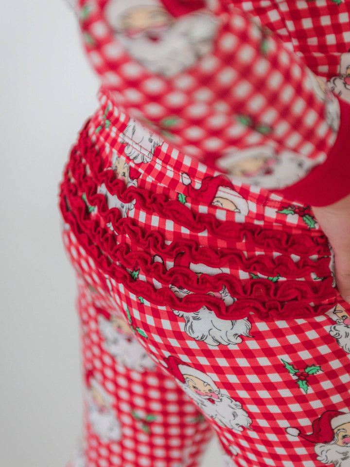 Pijama de manga larga con volantes rojos de viscosa de bambú para niñas pequeñas SoftSnooze™ con volantes traseros característicos