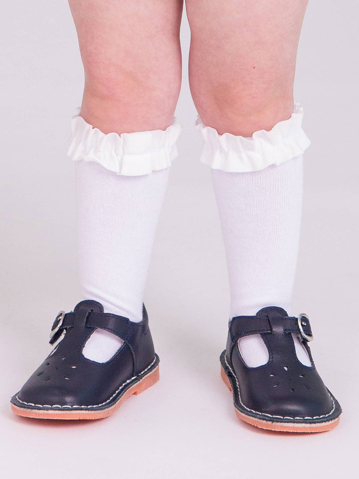 Girls Dark Cherry, White &amp; Fir Green 3-Pack Knee High Ruffle Socks