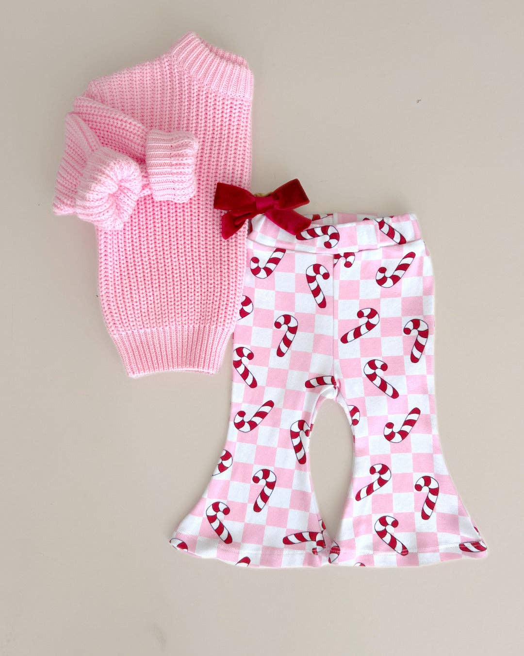 Christmas Candy Cane Kids &amp; Baby Flare Pants | Pink