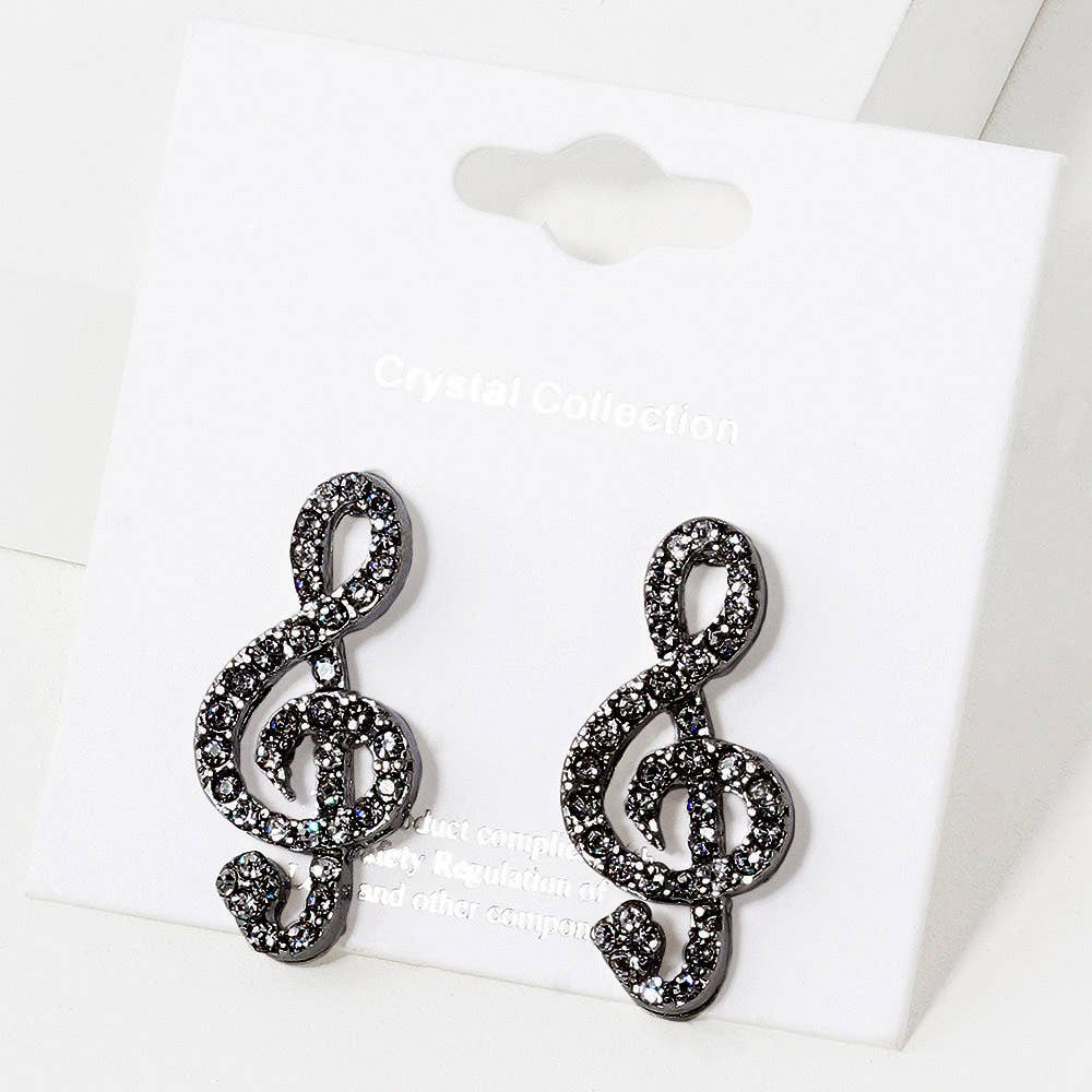 Crystal Paved Treble Clef Stud Earrings